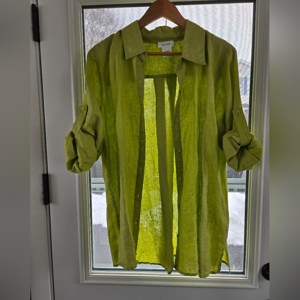 Kate Hill Lime Green Button-Down Shirt